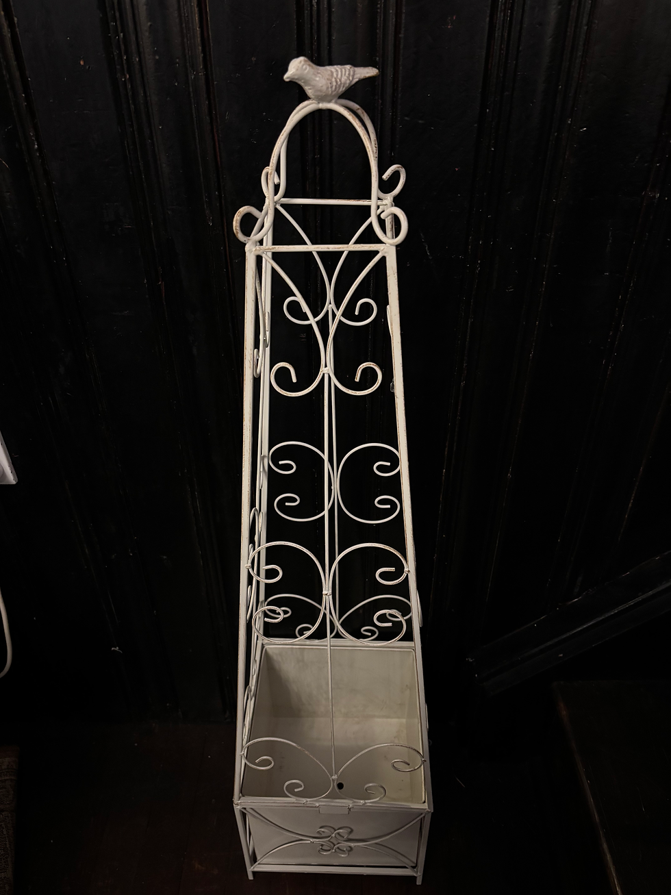 Thumbnail: Wrought Iron Obelisk for indoor or outdoor plants. Painted aged distressed cream