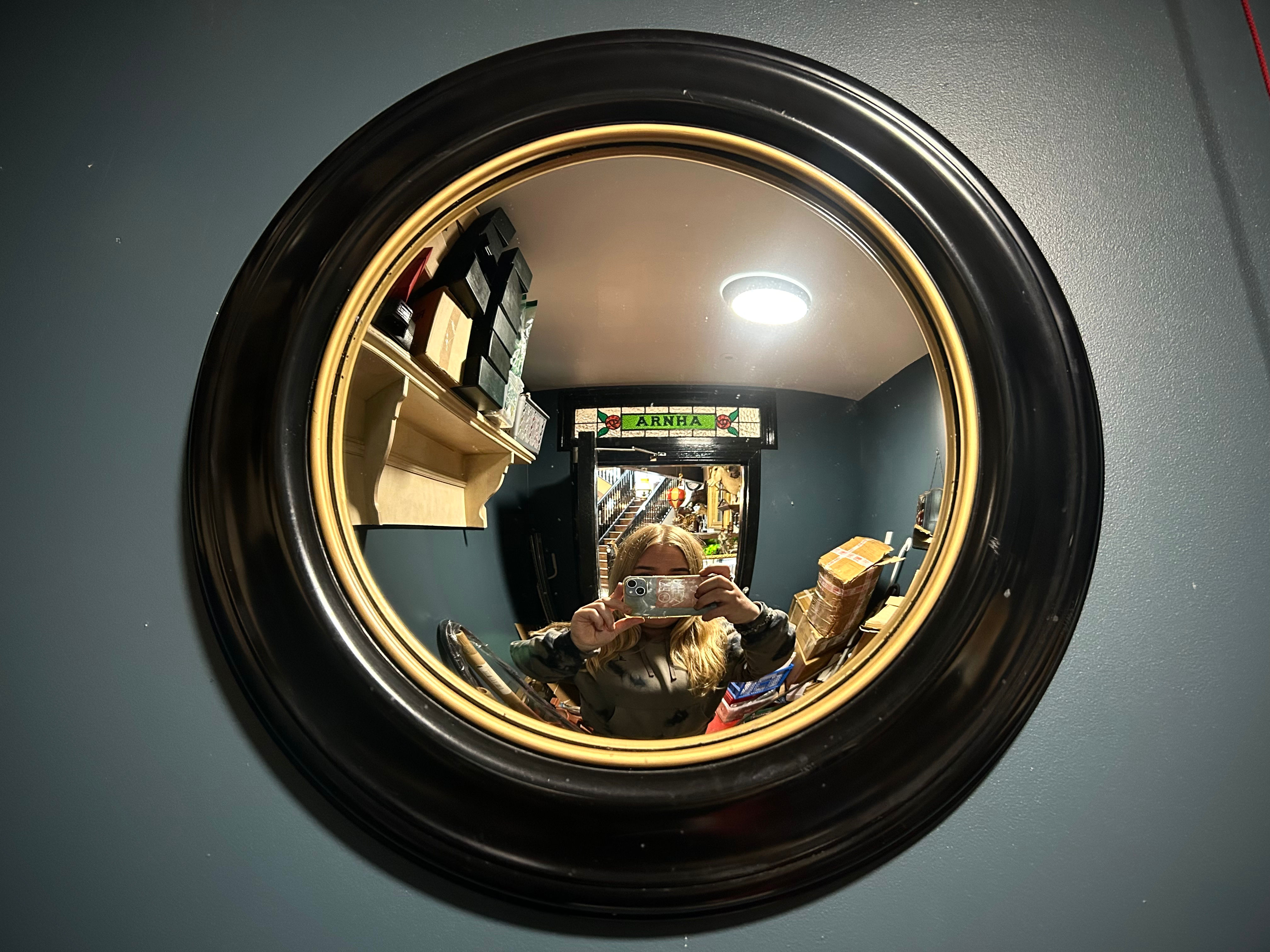 Antique Style Port Hole Convex Black And Gold Resin Mirror 