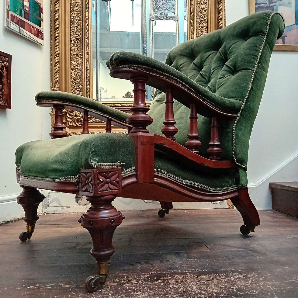 Thumbnail: Victorian Mahognay Carved Library Chair Circa 1880