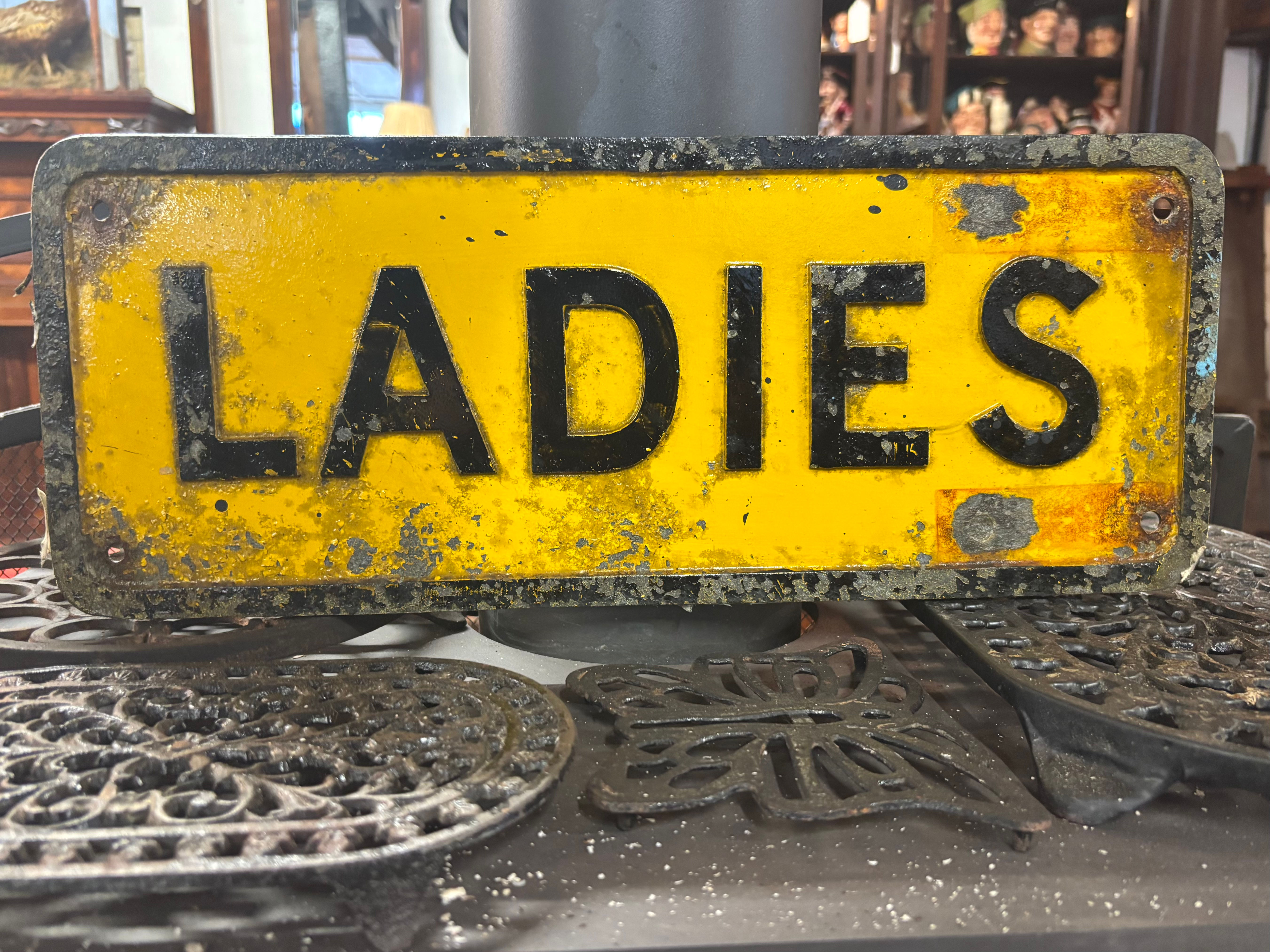 Original Cast Metal WC Ladies Toilet Double Sided Sign Public Convience Rest Roo