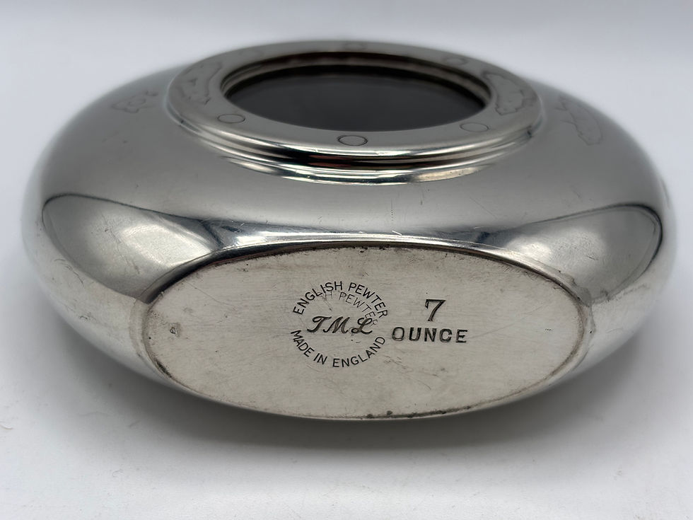 Thumbnail: English Pewter Porthole Hipflask 7oz