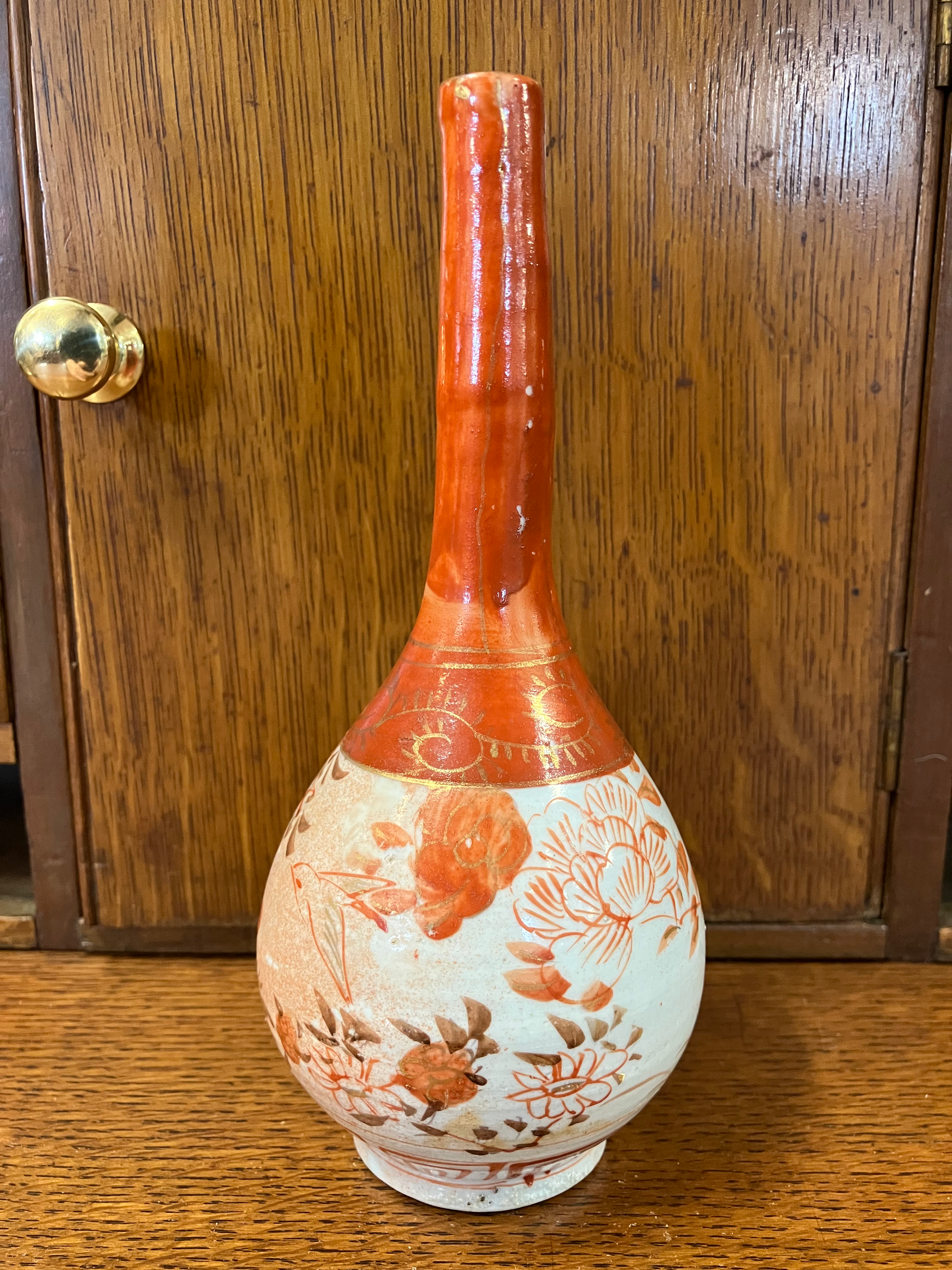 Antique 19th Century Japanese Kutani Bottle Neck Vase