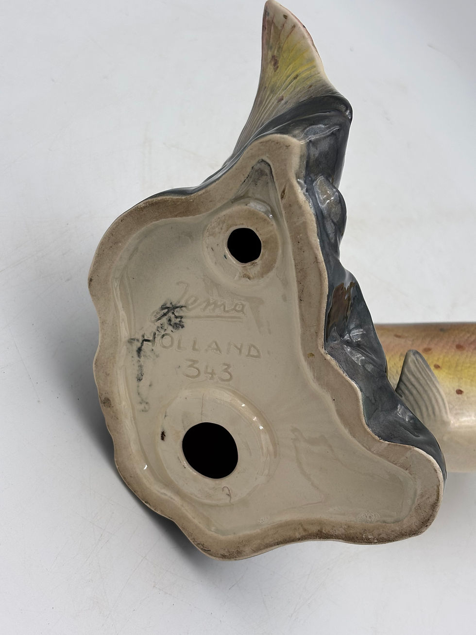 Thumbnail: Large vintage Jema Holland ceramic leaping trout figurine 