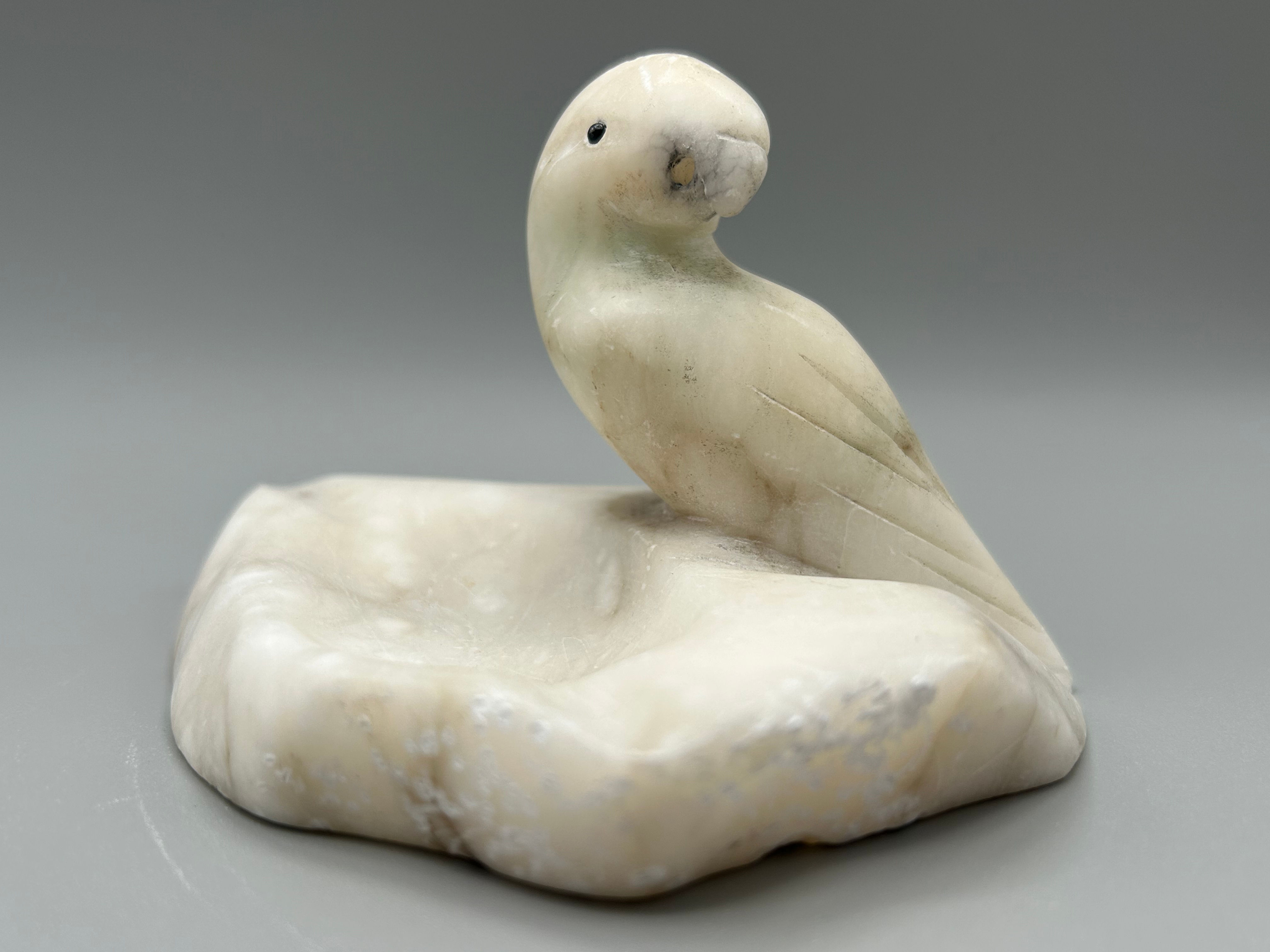 Vintage Italian Hand Carved Alabaster Parrot Ashtray