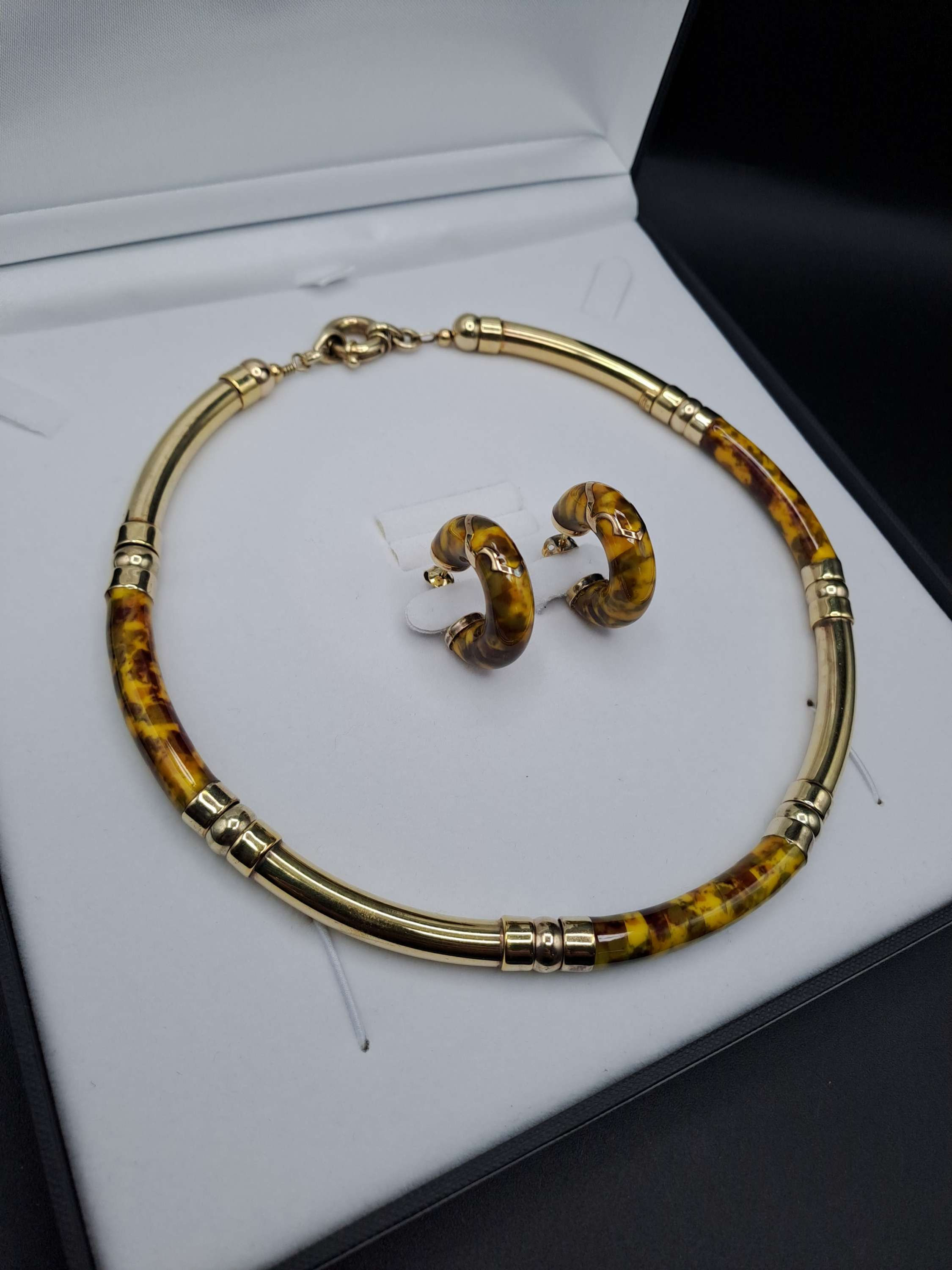 1960's-70's Altana Gold Plated 925 Silver Tortoiseshell Style Choker & Earrings