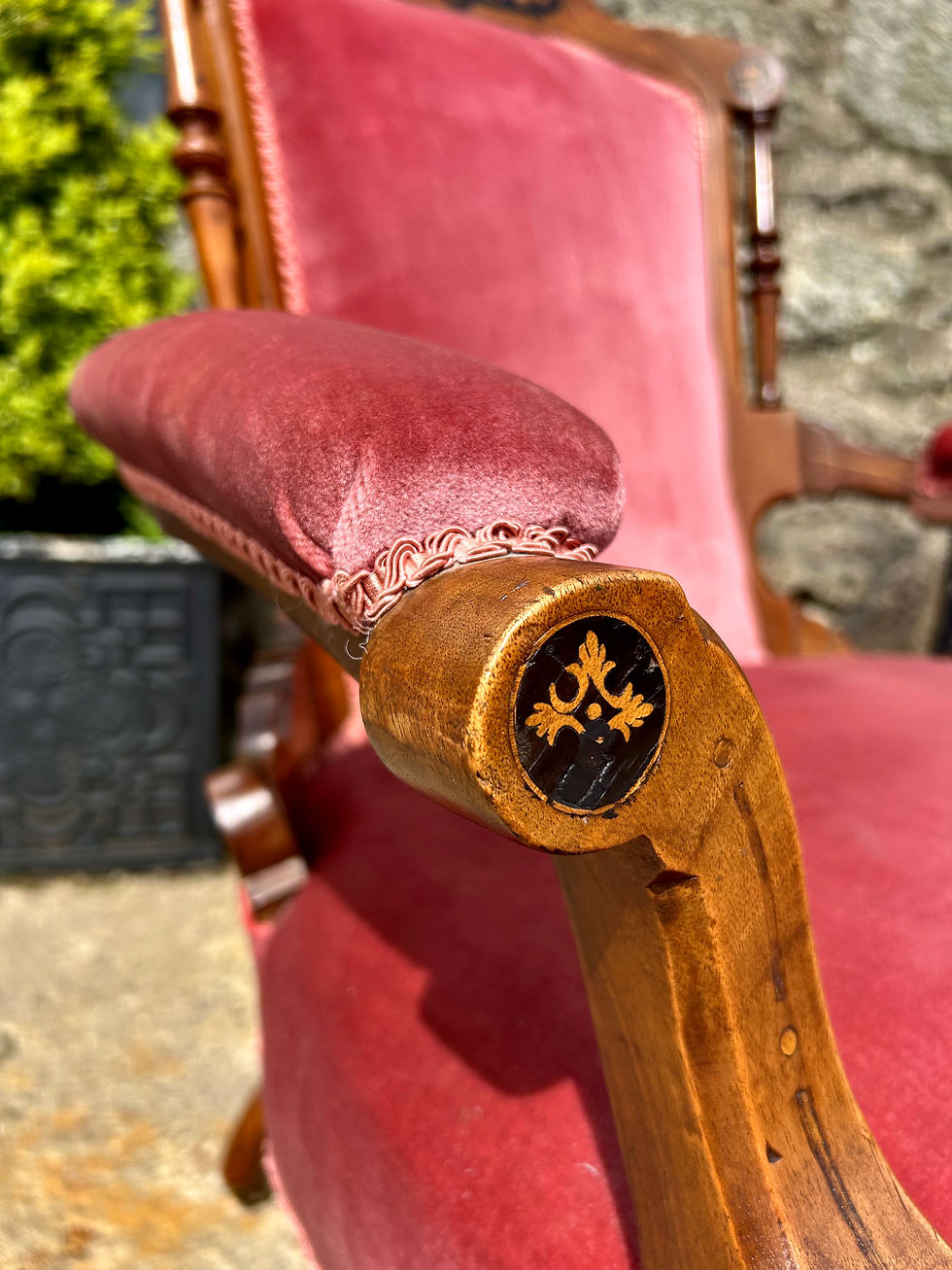 Thumbnail: Pair Late Georgian Mahogany Marquetry Detail His & Hers Library Chairs 