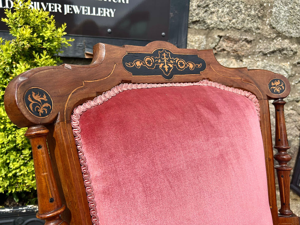 Thumbnail: Pair Late Georgian Mahogany Marquetry Detail His & Hers Library Chairs 