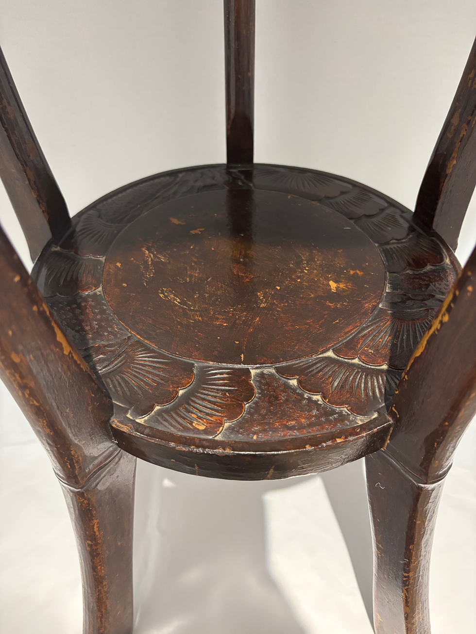 Thumbnail: Antique Japanese Hand Carved Decorative 2 - tier Side table/Plant stand with lot