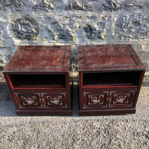 Pair of Oriental Glass Top Bedside Strichen Antiques