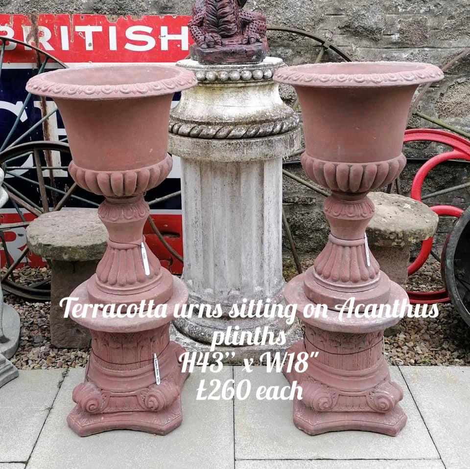 Terracotta Urn with Terracotta Acanthus Plinth