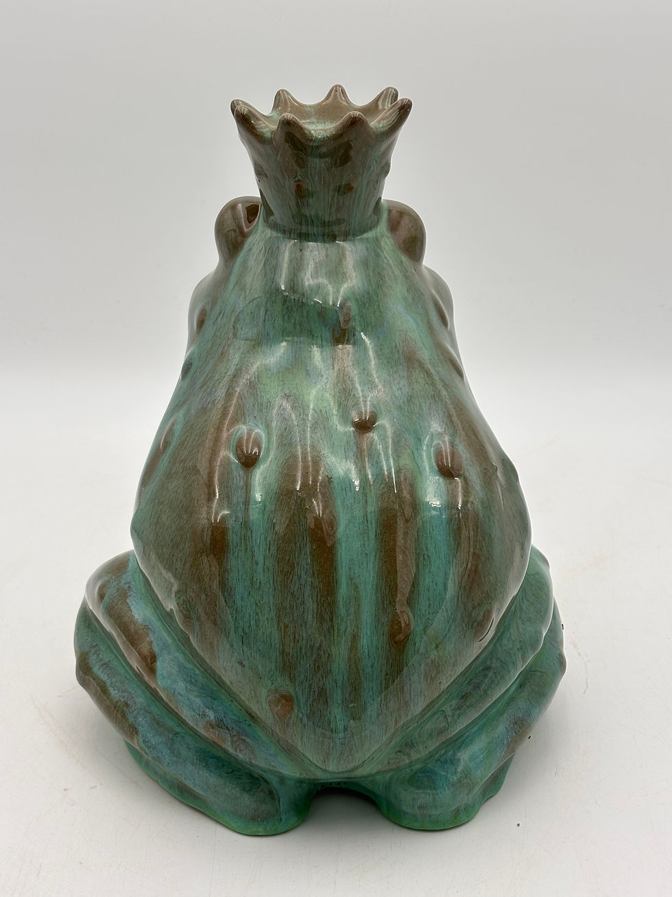 Thumbnail: Large glazed ceramic frog prince ornament features a glossy green-and-brown mott