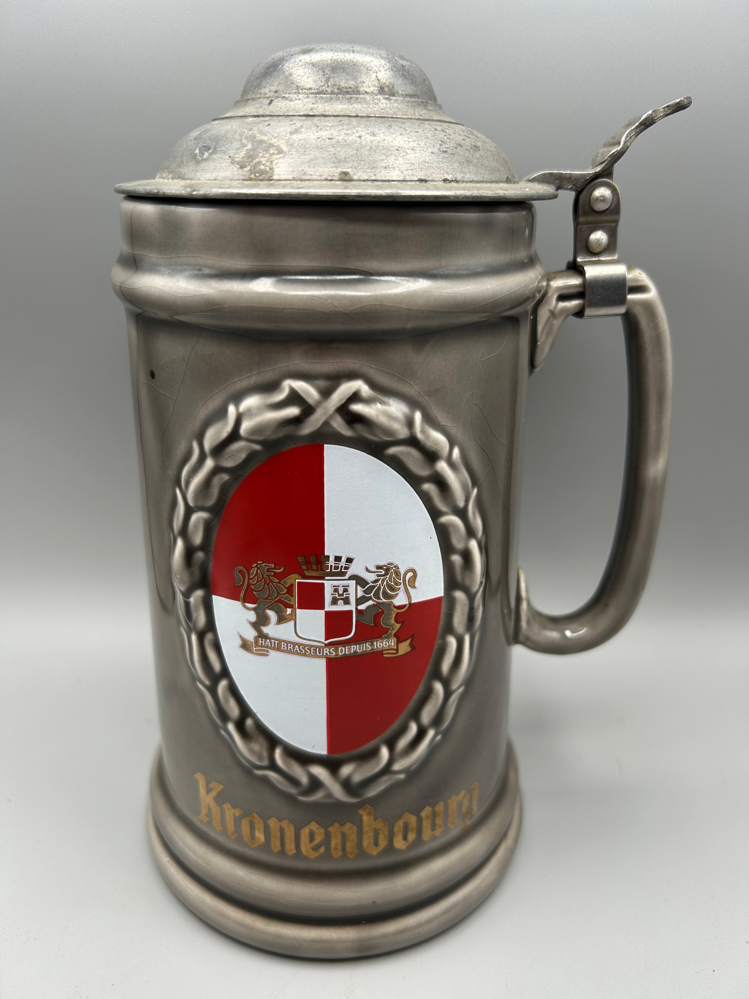 Vintage Kronenbourg Lidded Beer Stein Tankard Wade 1970’s Pub