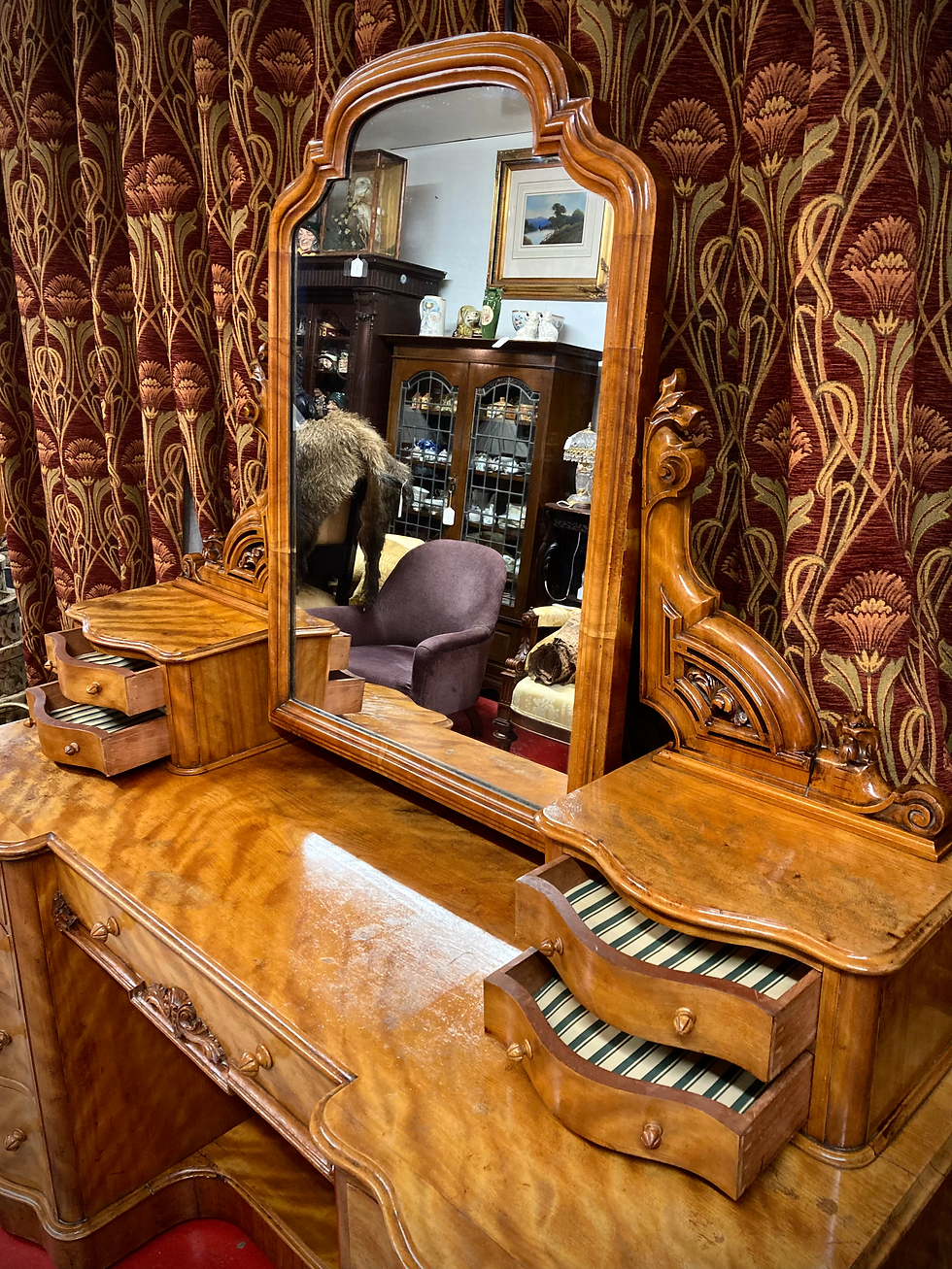 Thumbnail: Victorian Burr Walnut Dressing Table with Graduated Drawers on Plinth Base 