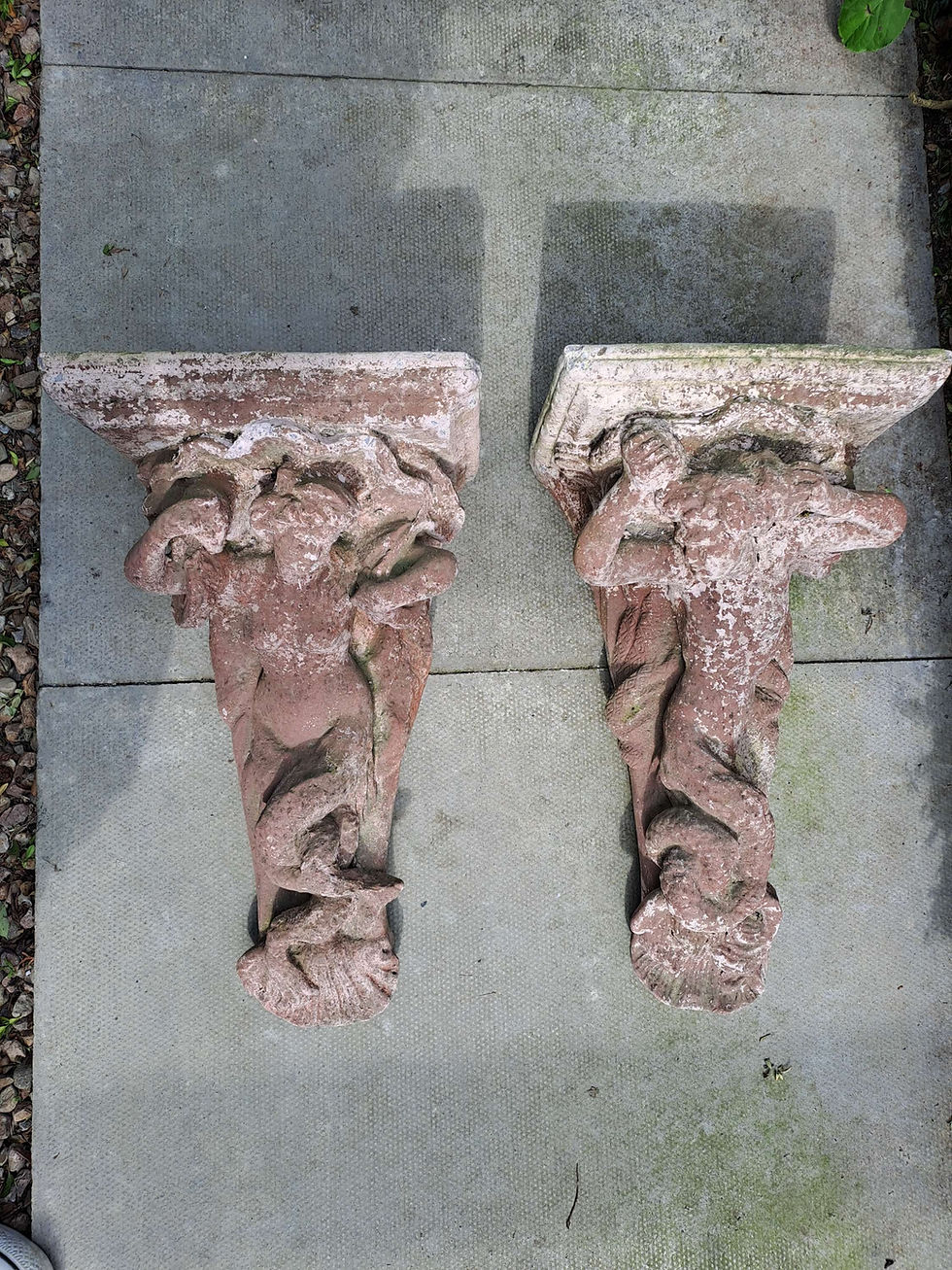 Thumbnail: ON SALE Pair of Composite Stone Mermaid & Merman Sconces