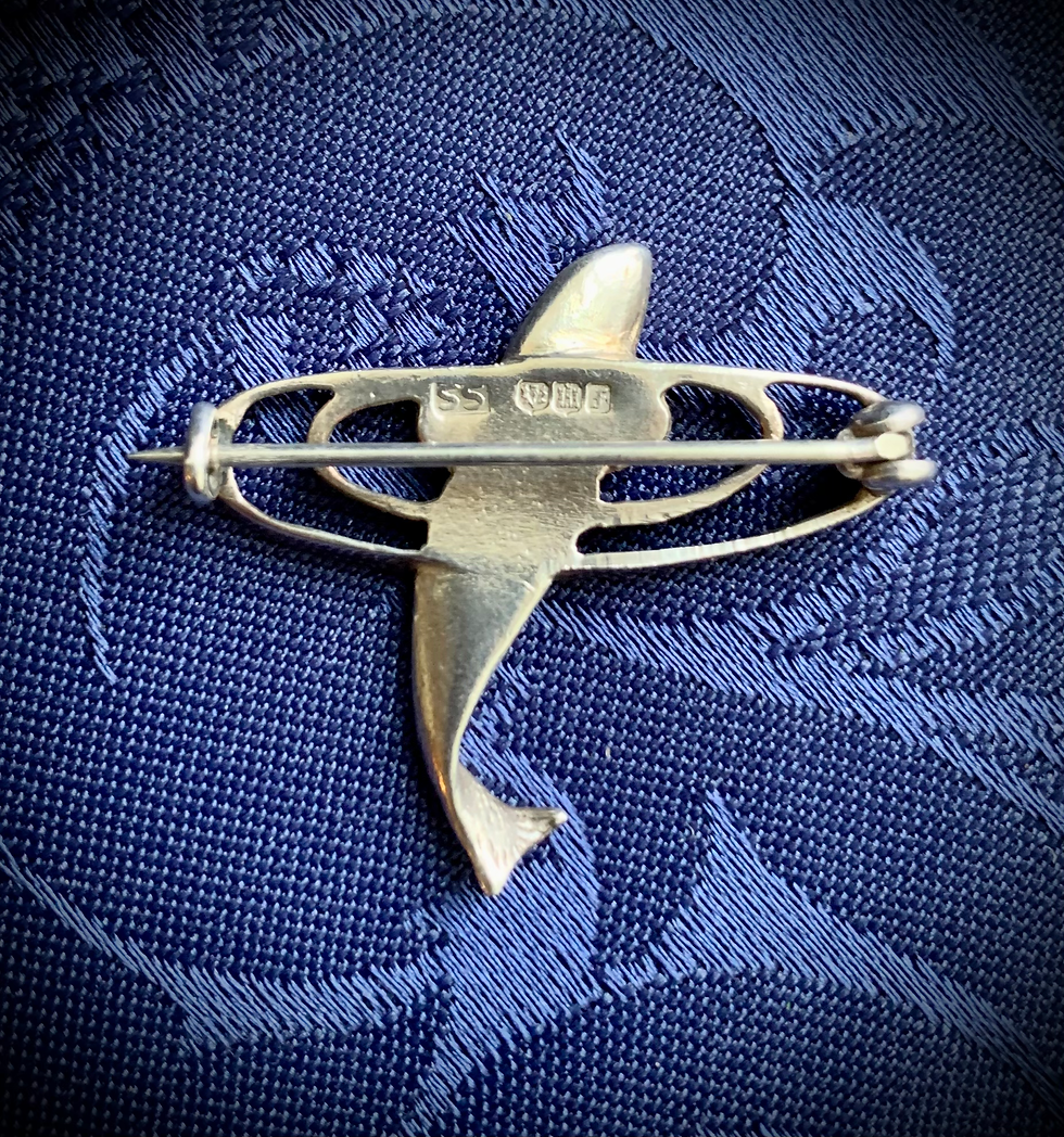 Thumbnail: Silver Brooch :  Vintage Shetland Silver 1961 Leaping Salmon Brooch/ Ti