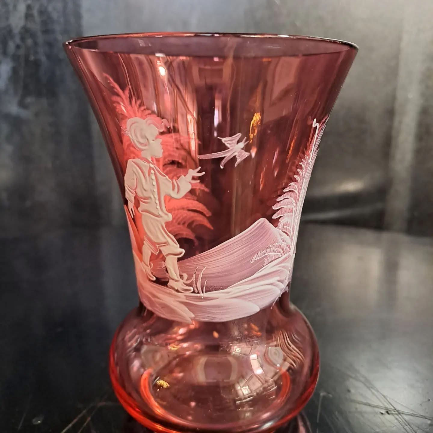 Antique Fenton Art Company U.S.A Mary Gregory Glass Victorian Cranberry Vase