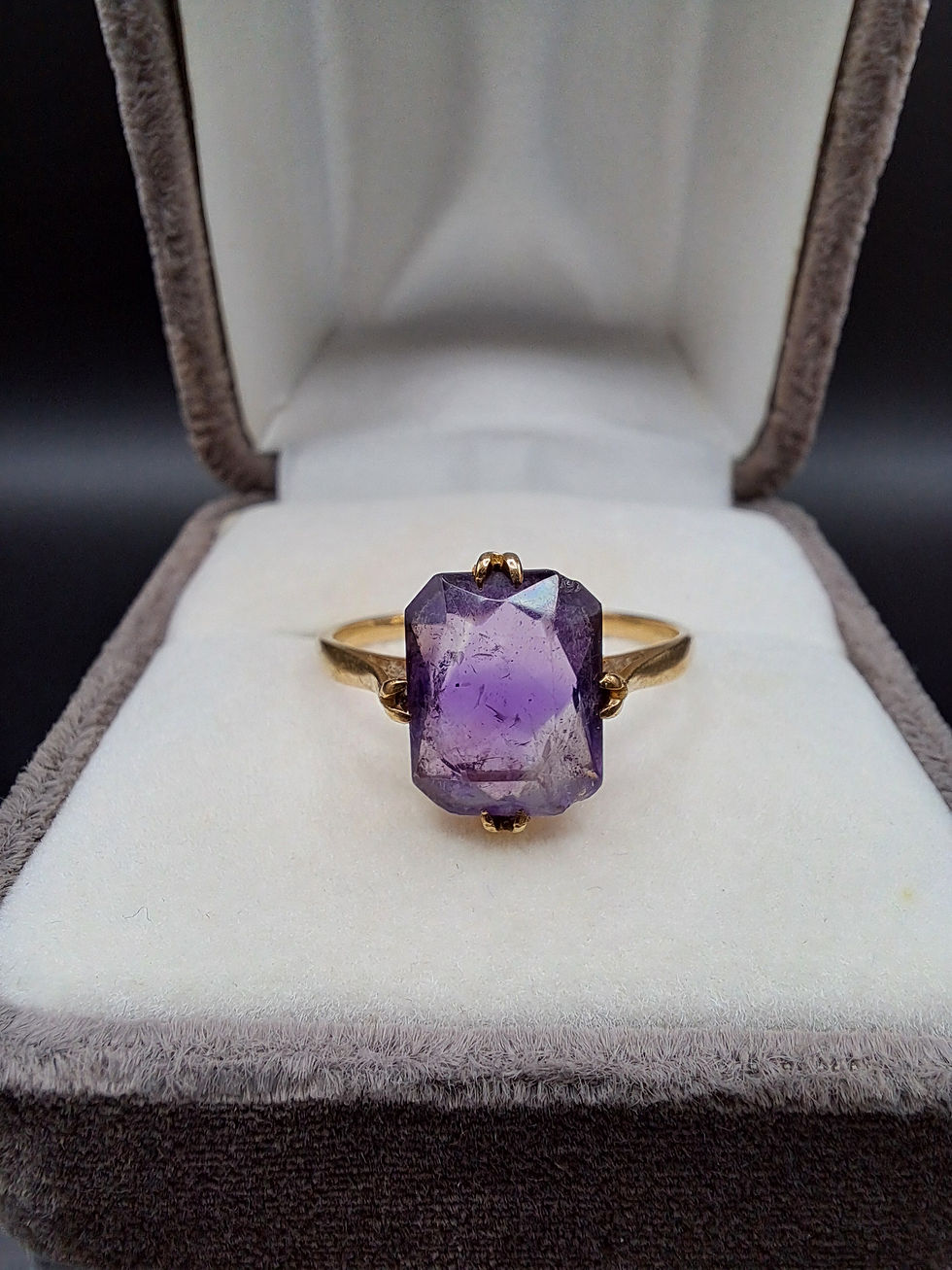 Thumbnail: Vintage 9ct Gold Amethyst Emerald Cut Ring