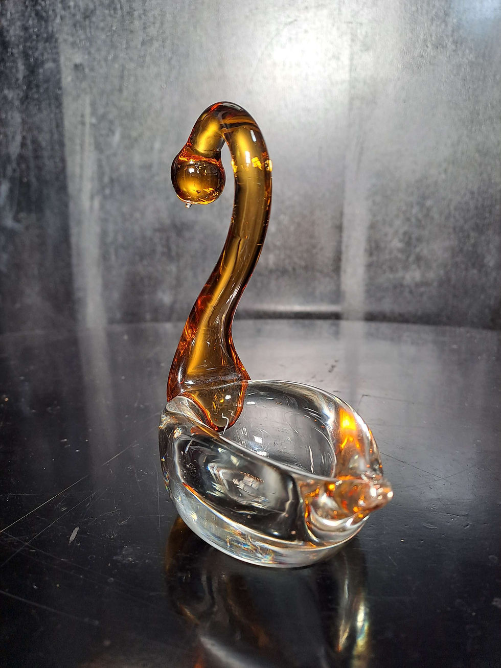 Thumbnail: ON SALE Vintage Studio Glass Amber Swan Trinket Dish