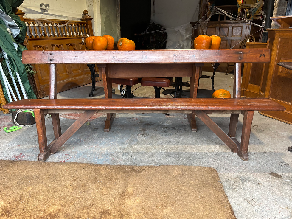 Pitch Pine Bench with Back Rest School Dining Long Seating Bench