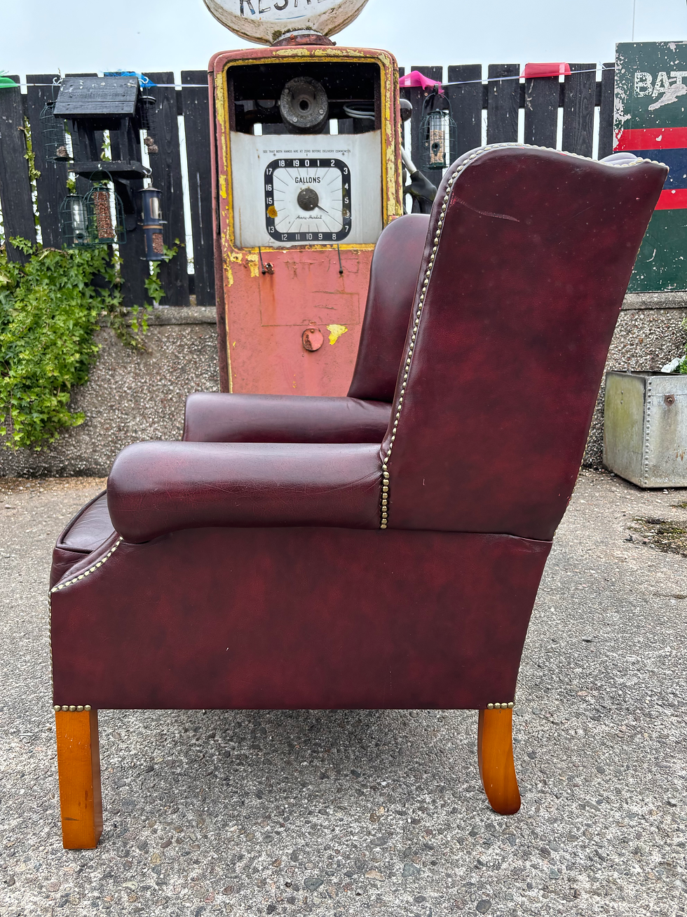 Thumbnail: Queenanne Style Wingback Leather Armchair Classic Oxblood Red Leather