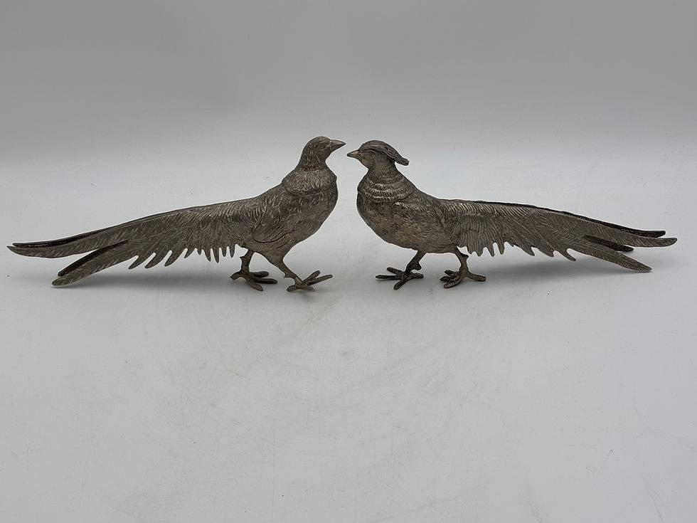 Thumbnail: Pair of Large Vintage Pheasants Sliver Tone Male & Female 