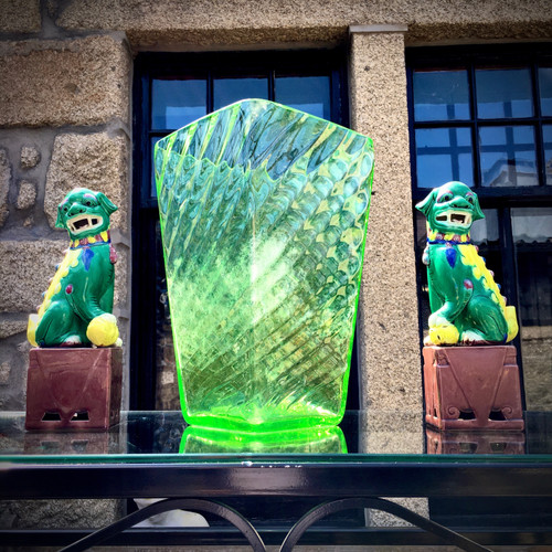 Art Deco Vaseline Glass Vase Strichen Antiques