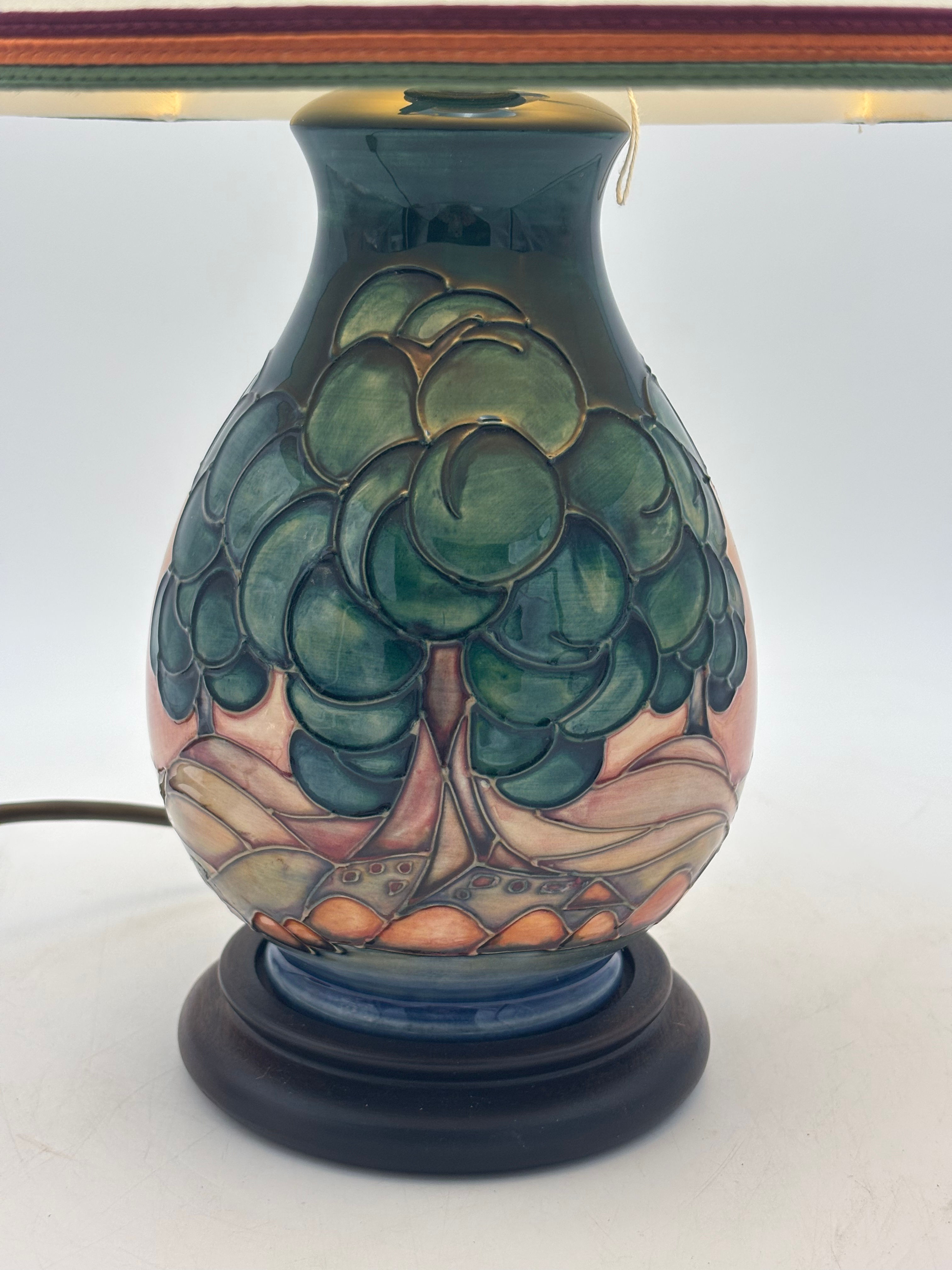 Moorcroft PotteryTable Lamp Mamoura pattern with a tube lined wooded landscape P