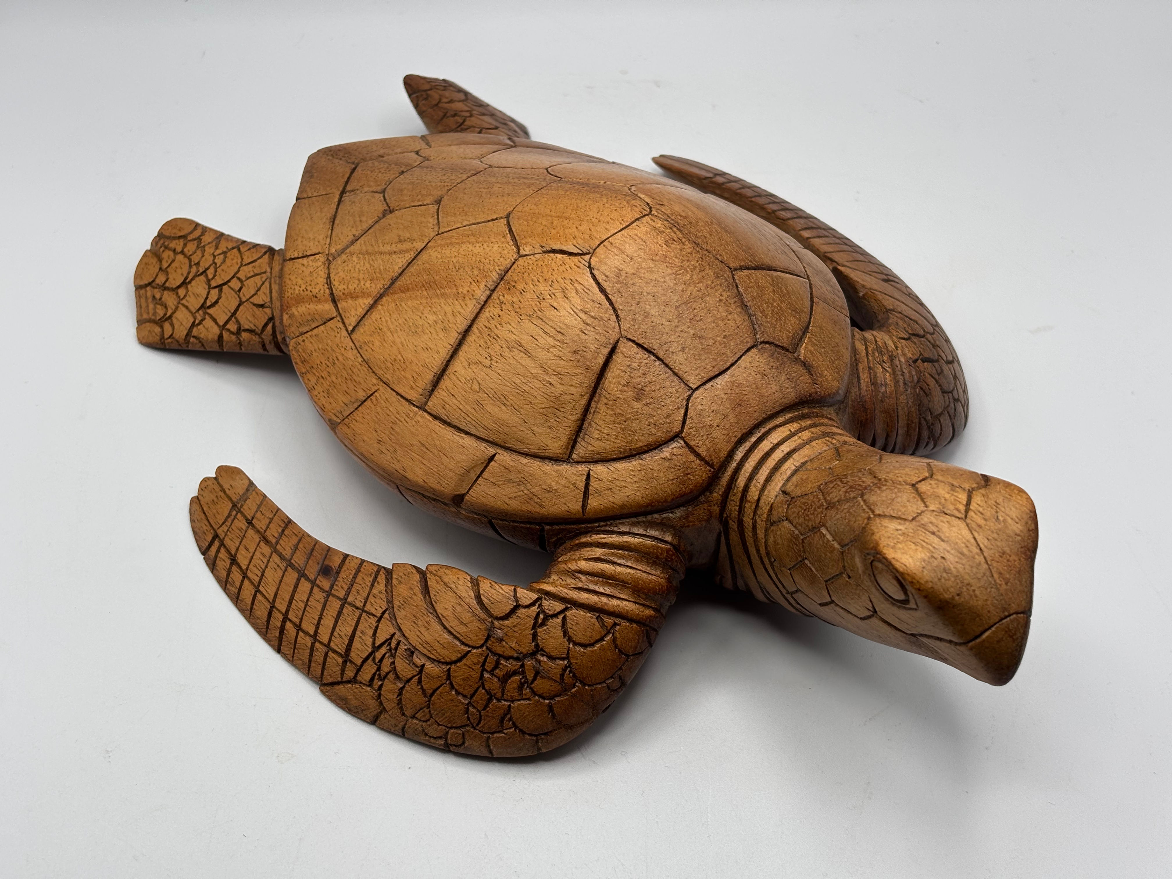 Handcrafted Wooden Hand Carved Turtle Figurine Sculpture 