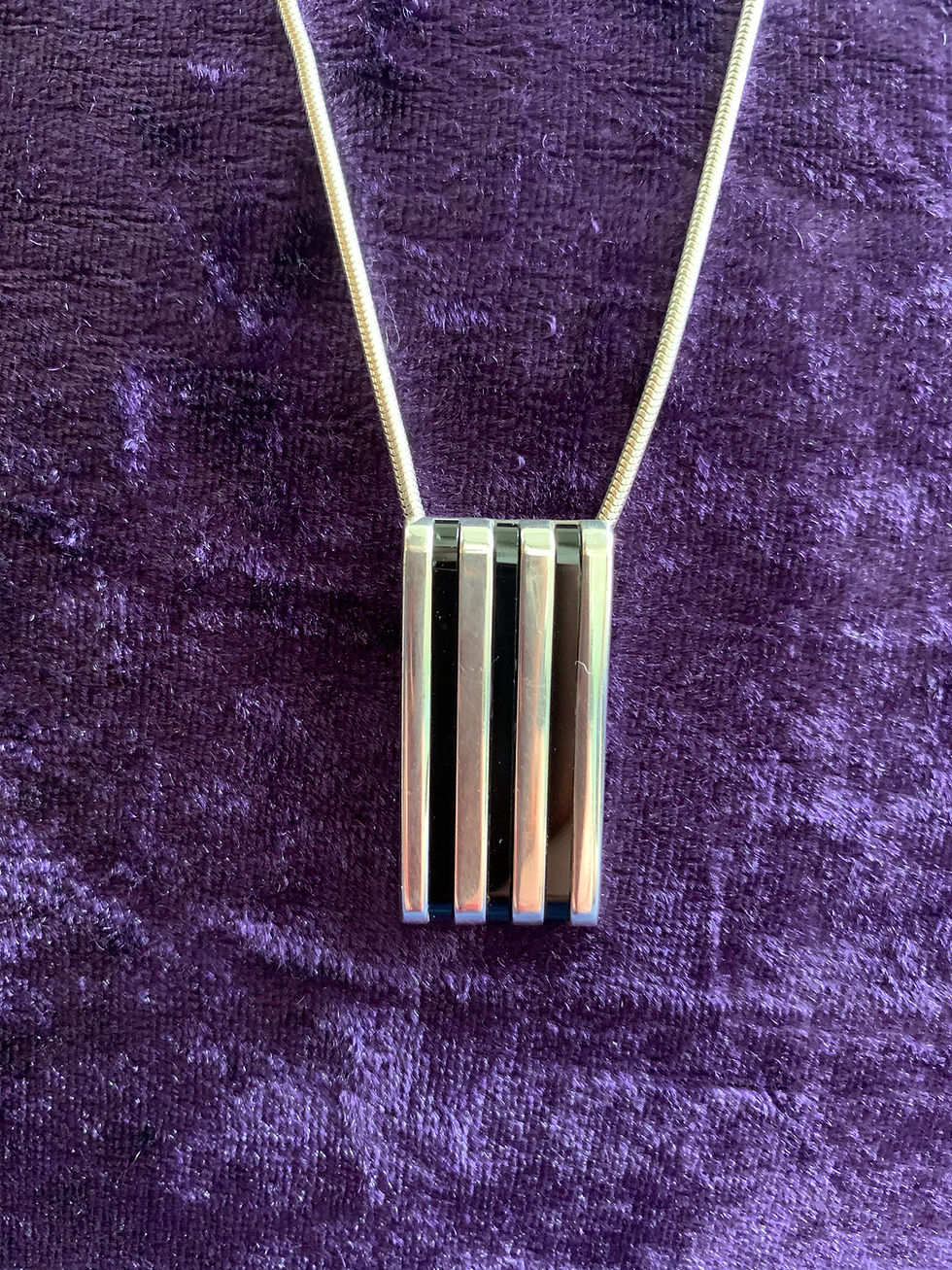 Thumbnail: Ciani 925 Silver & Black Enamel Modernist Neclace.