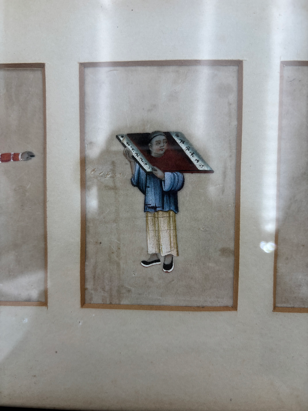 Thumbnail: Framed set of four 19th-century Chinese Export pith paper paintings depicting sc