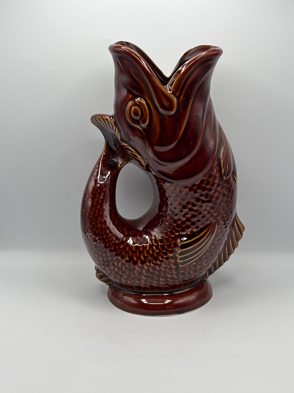 Thumbnail: Vintage Dartmouth Devon Brown Gurgle Fish Water Jug