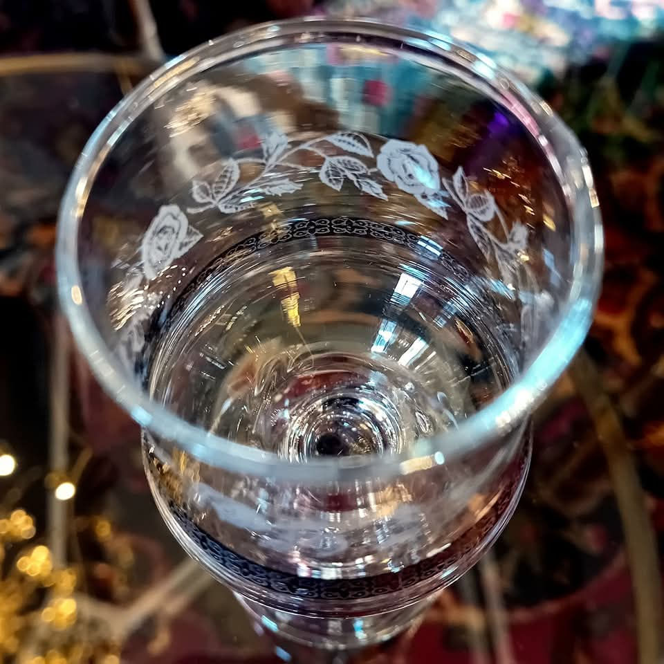 Thumbnail: Set Of 6 Crystal Sherry Glasses With Silver Jewelry   Rims