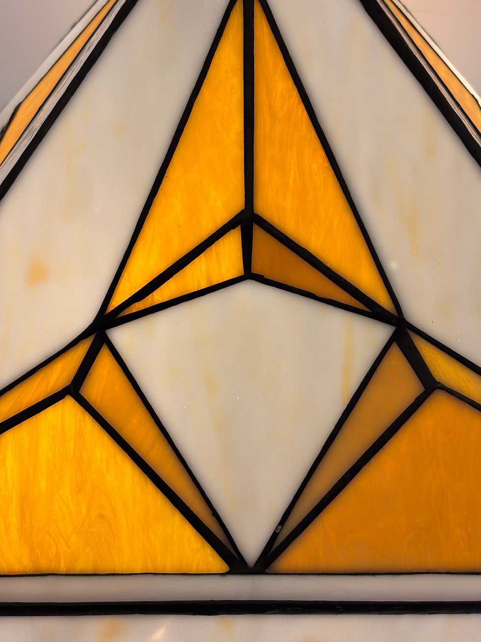 Thumbnail: Large Tiffany Style Geometric Design Table Lamp on Tall Base With Twin Bulbs