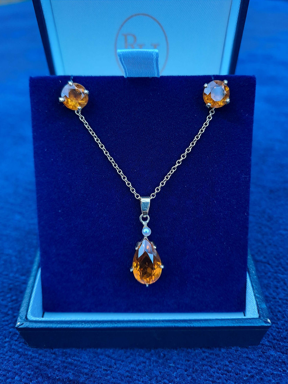 Thumbnail: Vintage 9ct Citrine & Pearl Pendant & Matching Stud Earrings