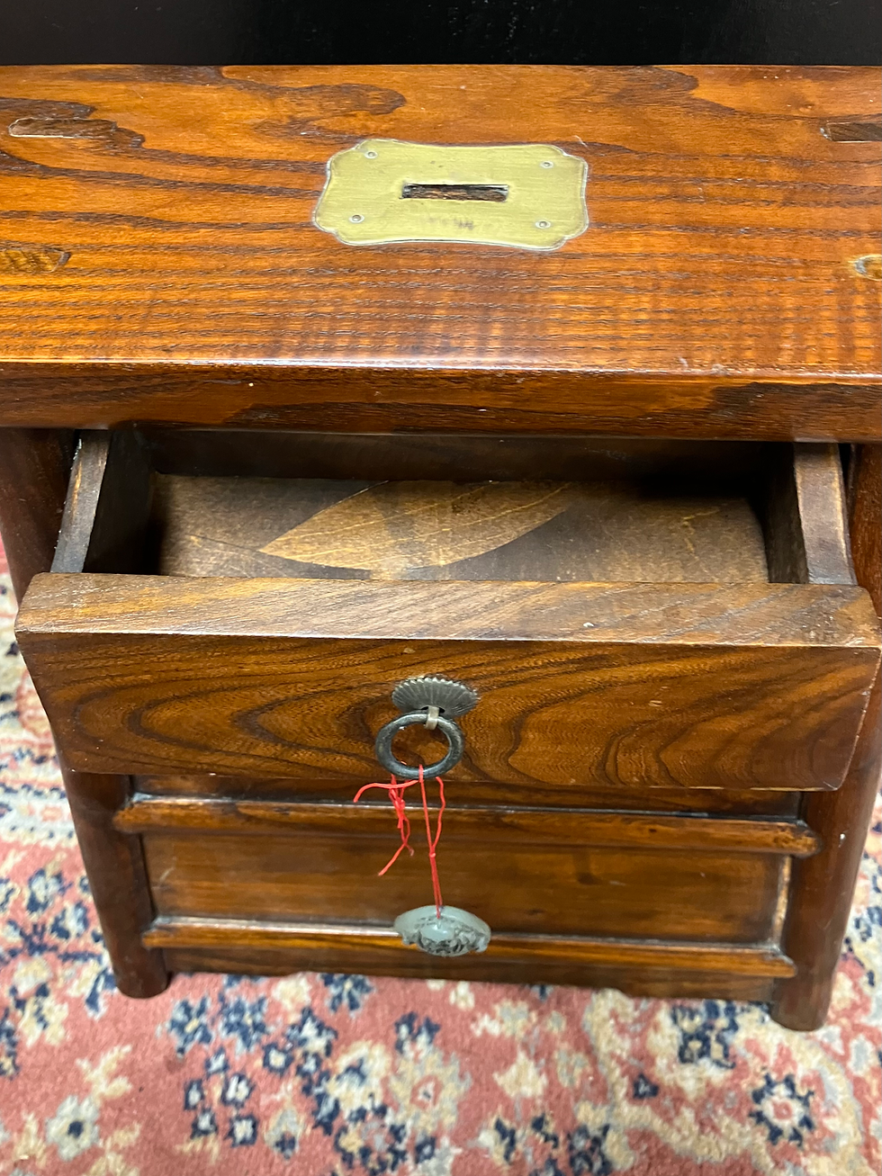 Thumbnail: Small Vintage Chinese Wooden Barbers Stool with Small Buddha Charm 