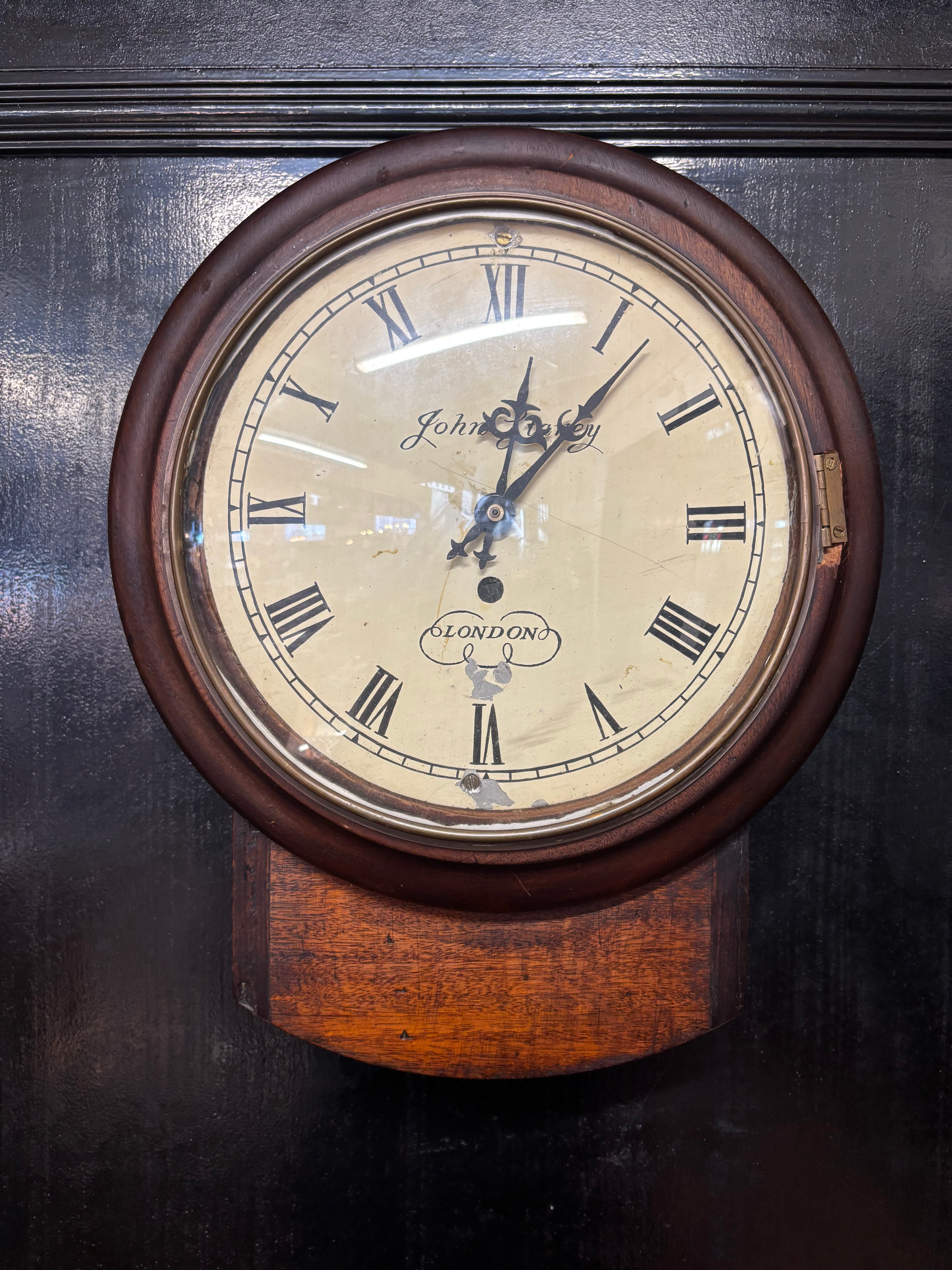 19th Century mahogany drop dial wall Clock, John Starey London  converted to bat
