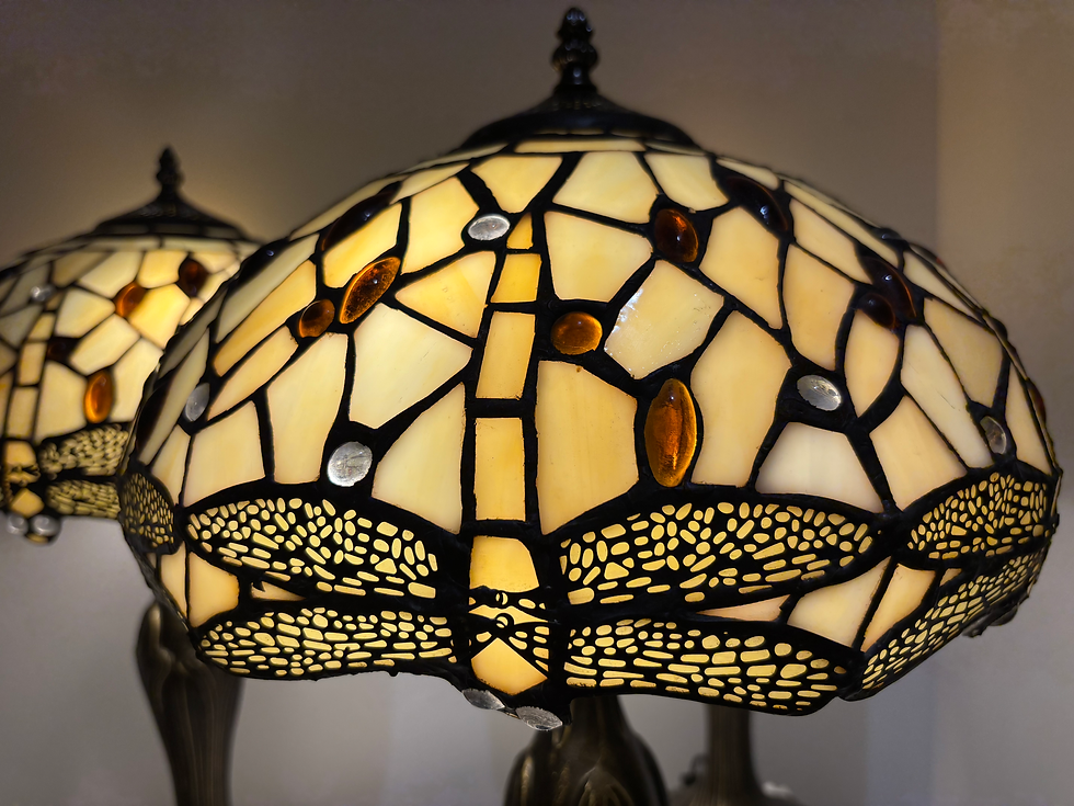 Thumbnail: Tiffany Style Dragonfly Design Table Lamp on Tall Base With Double Bulbs