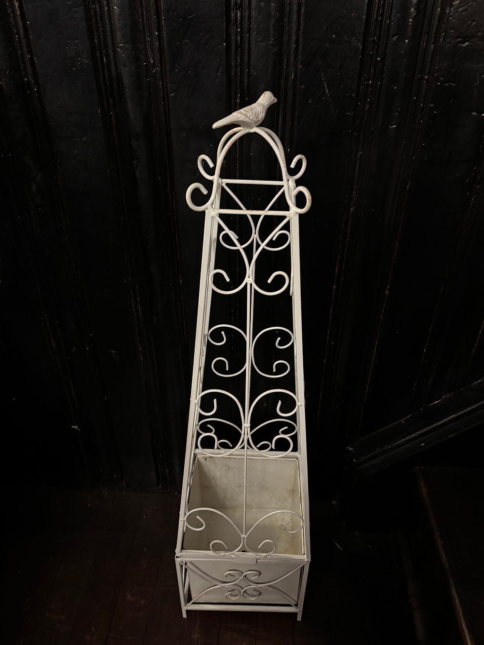 Thumbnail: Wrought Iron Obelisk for indoor or outdoor plants. Painted aged distressed cream