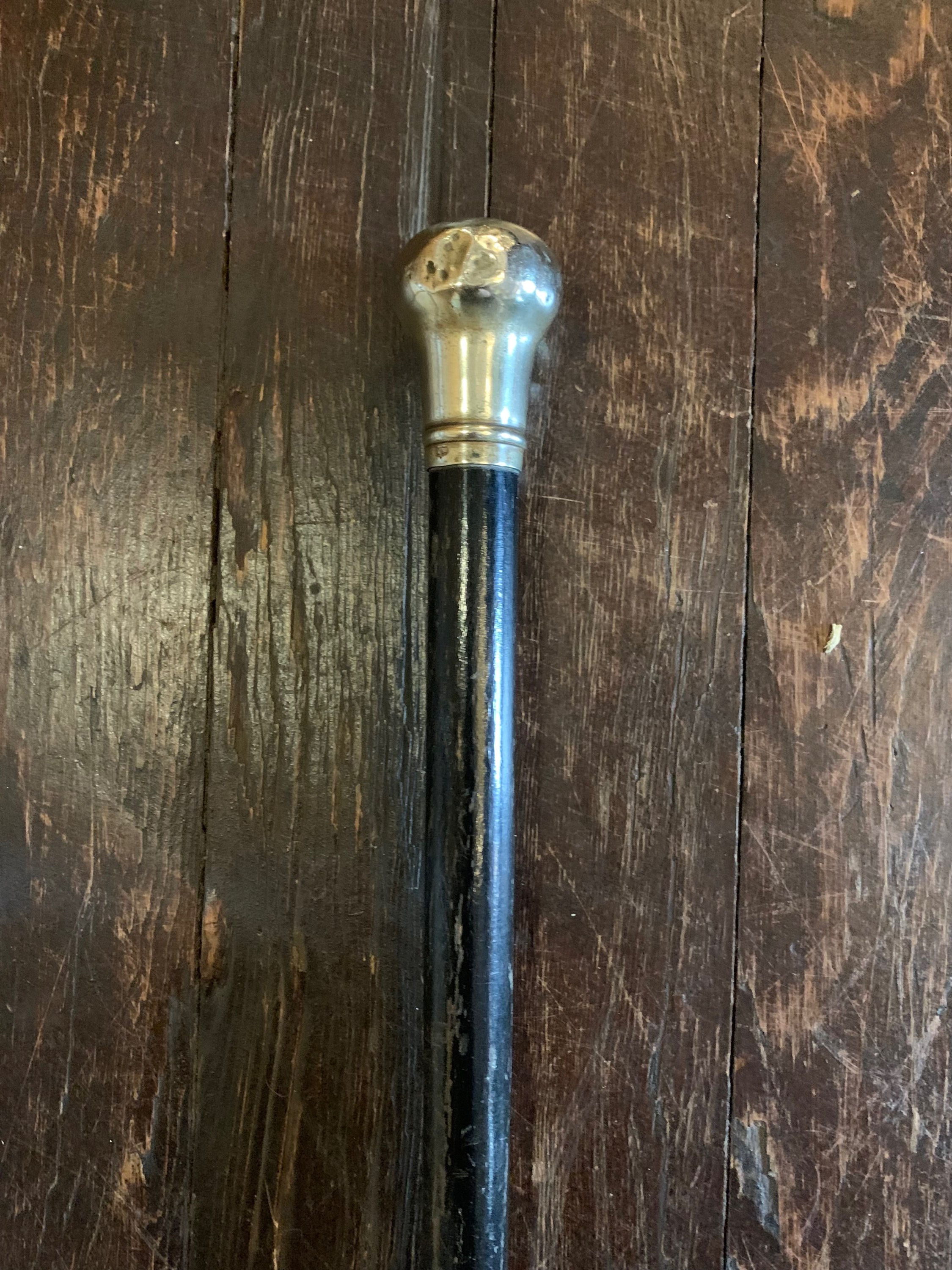 Antique Walking Stick / Cane With Silver Jewelry   Pommel Top By William Manton