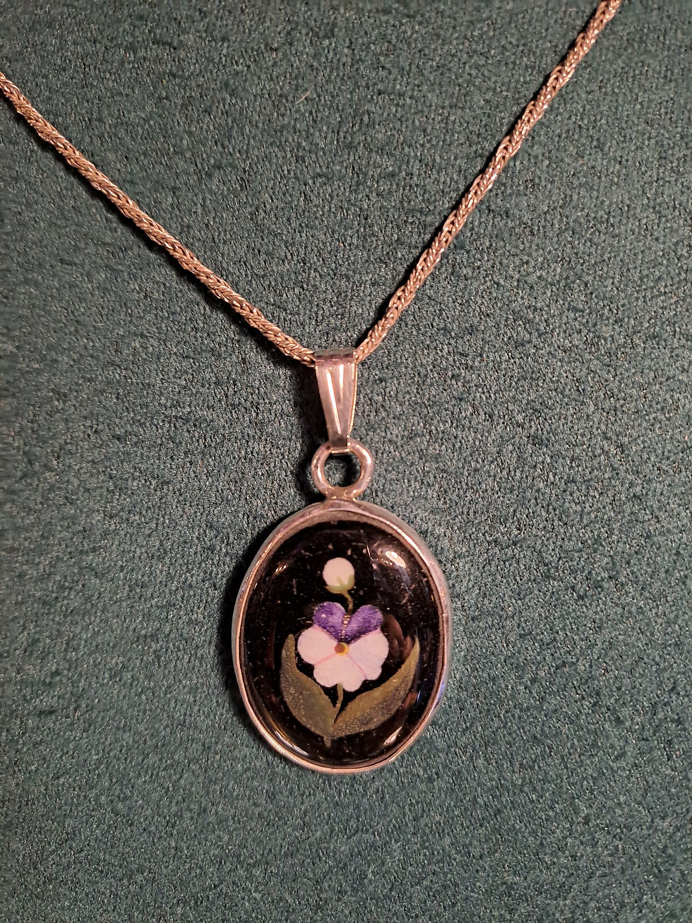 Thumbnail: Antique 925 Silver Pietra Dura Flower Pendant
