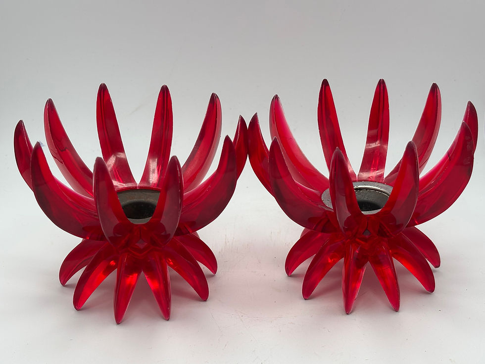 Thumbnail: Pair of Vintage Friedel Ges Gesch 1960s Red Lucite Plastic Sputnik Candlestick H