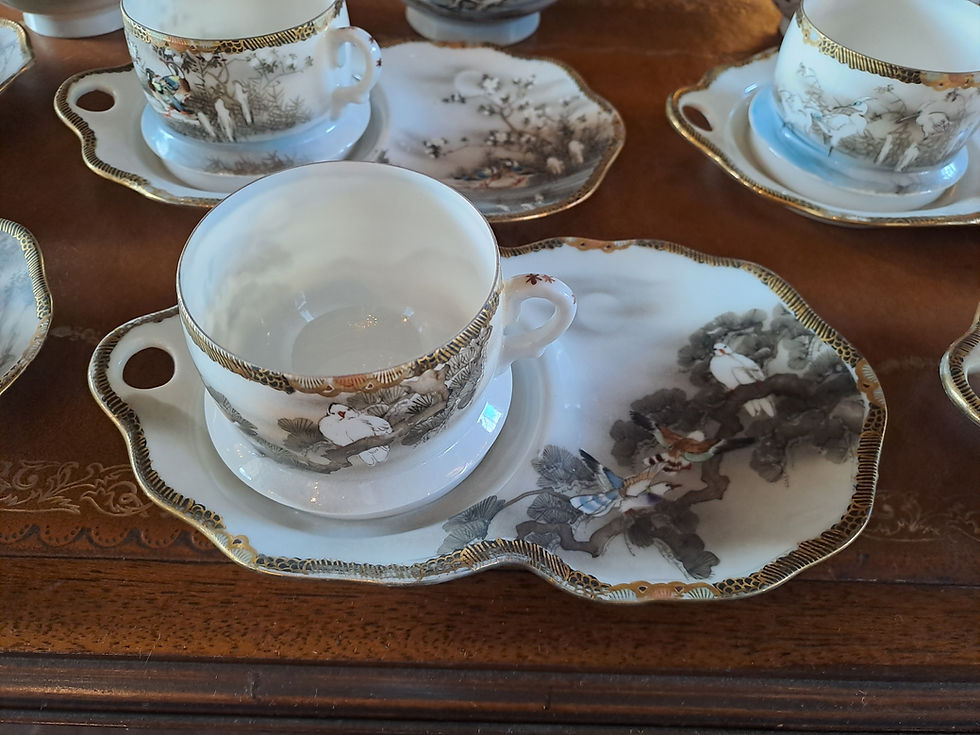 Thumbnail: 15 Piece Japanese Kutani Tashiro Egg Shell Porcelain Tea Set