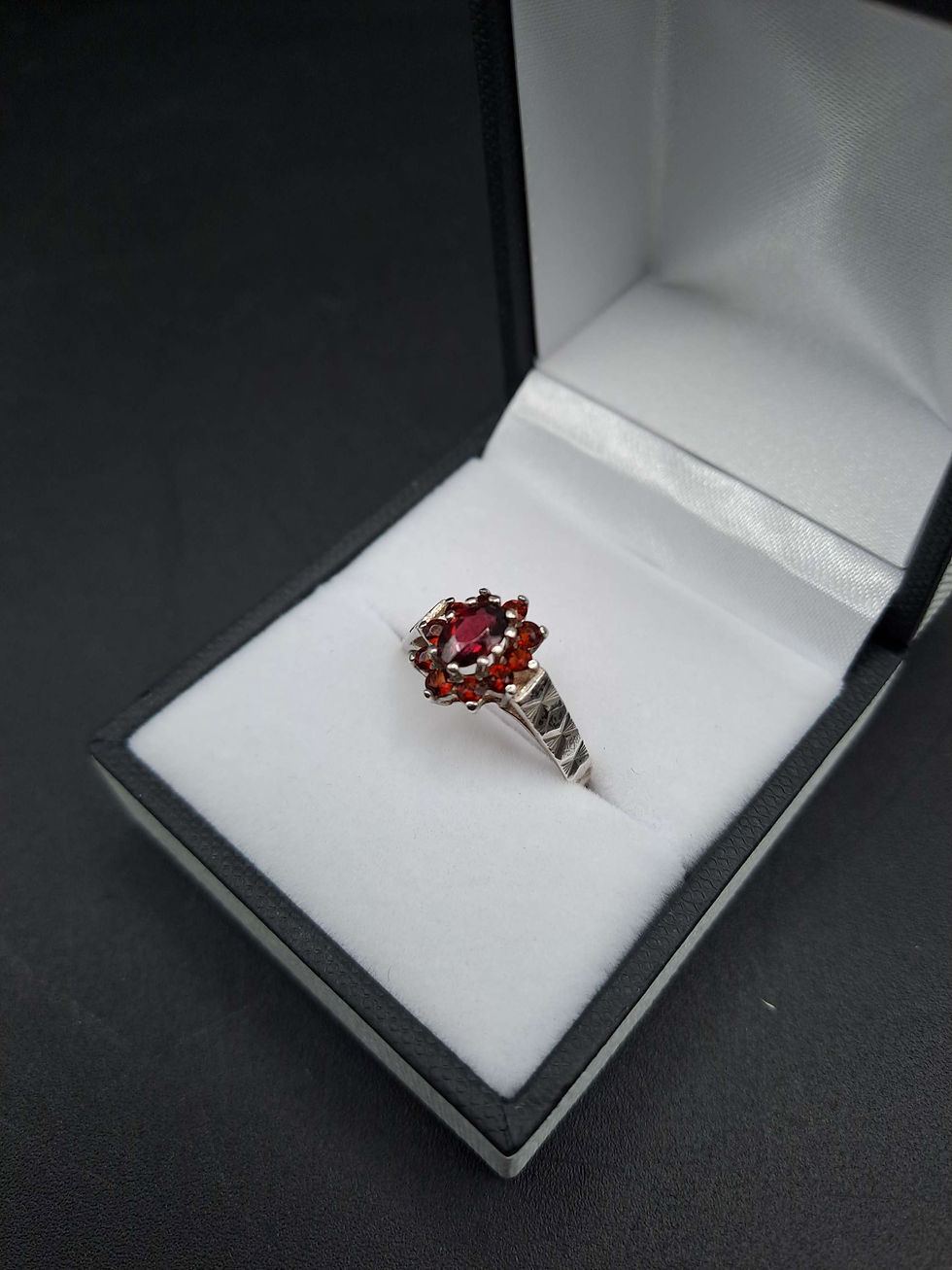 Thumbnail: Vintage Sterling Silver Garnet Cluster Ring