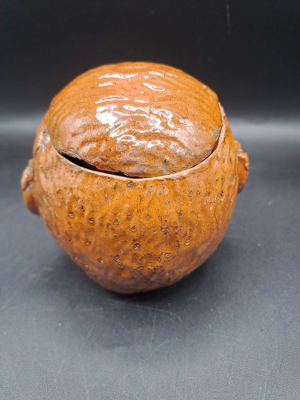 Thumbnail: Vintage Studio Pottery Glazed Tobacco Jar Mobkey Head