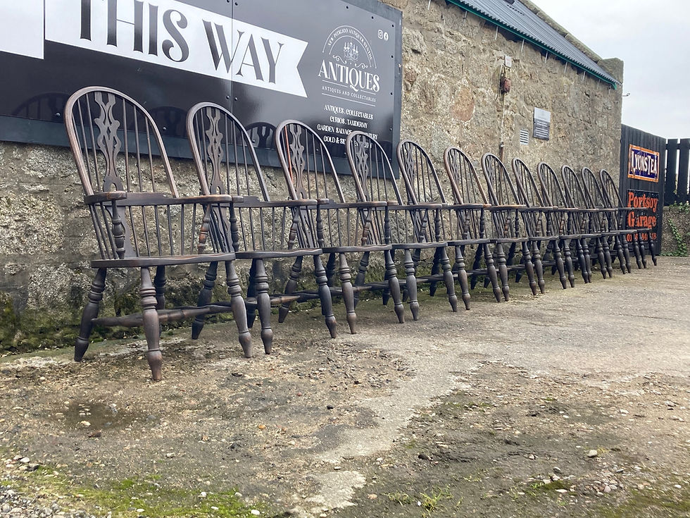 Thumbnail: Windsor Chair In Dark Oak With Double Stretchers. Heavy Sturdy Seat.
