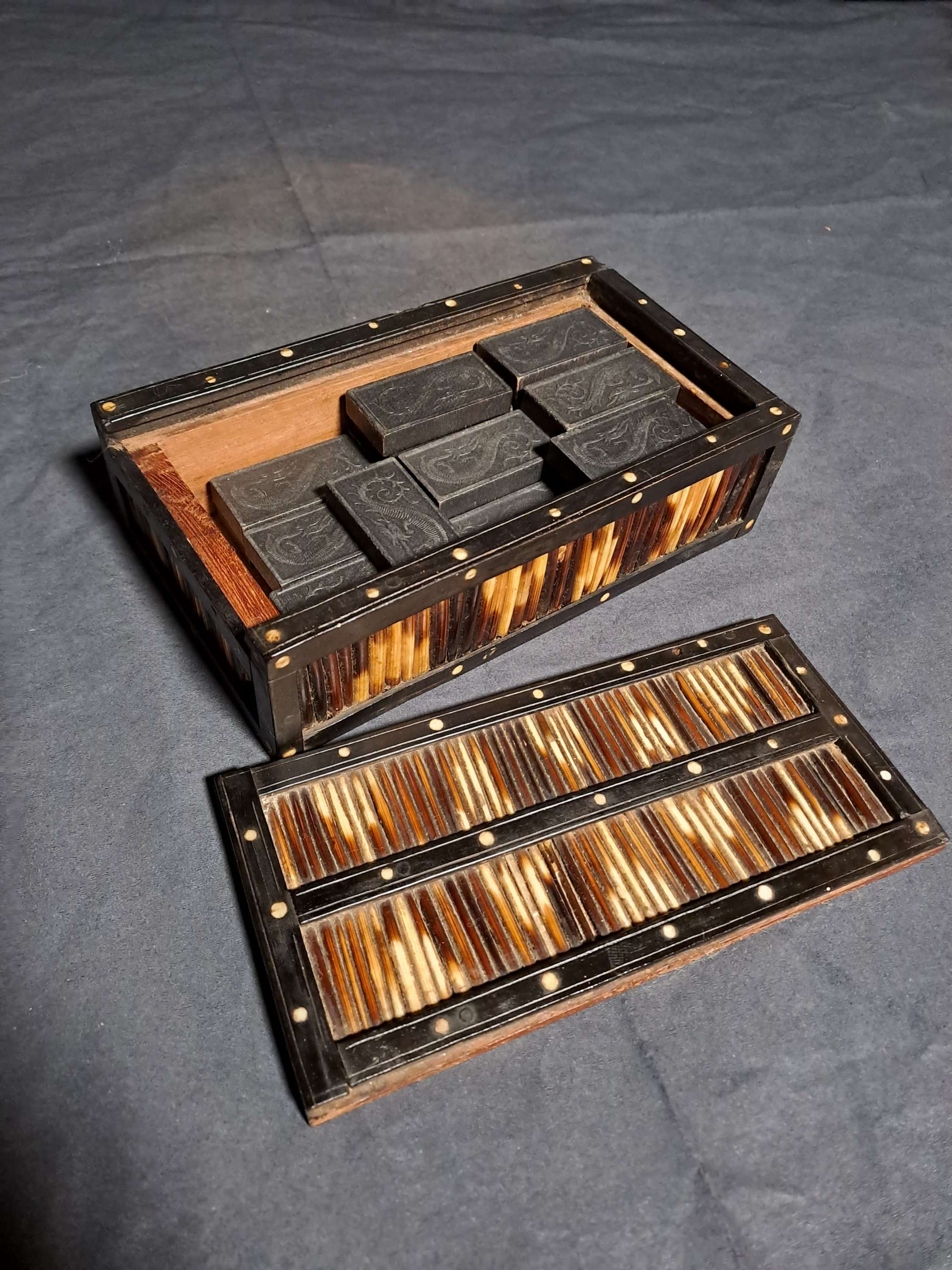 Antique Porcupine Quill Box with Dominoes