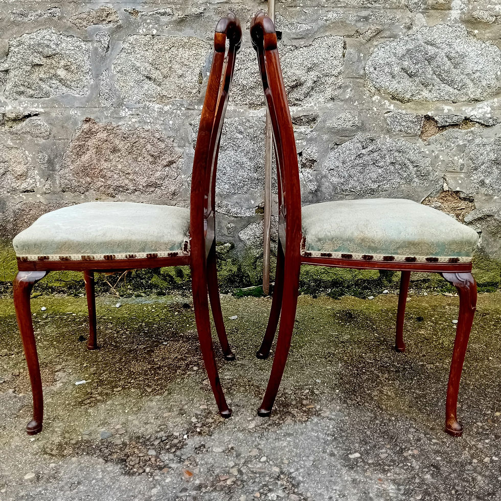 Thumbnail: Carved & Marquetry in Brass Contrasting Pair of Ornate Decorative Chairs.