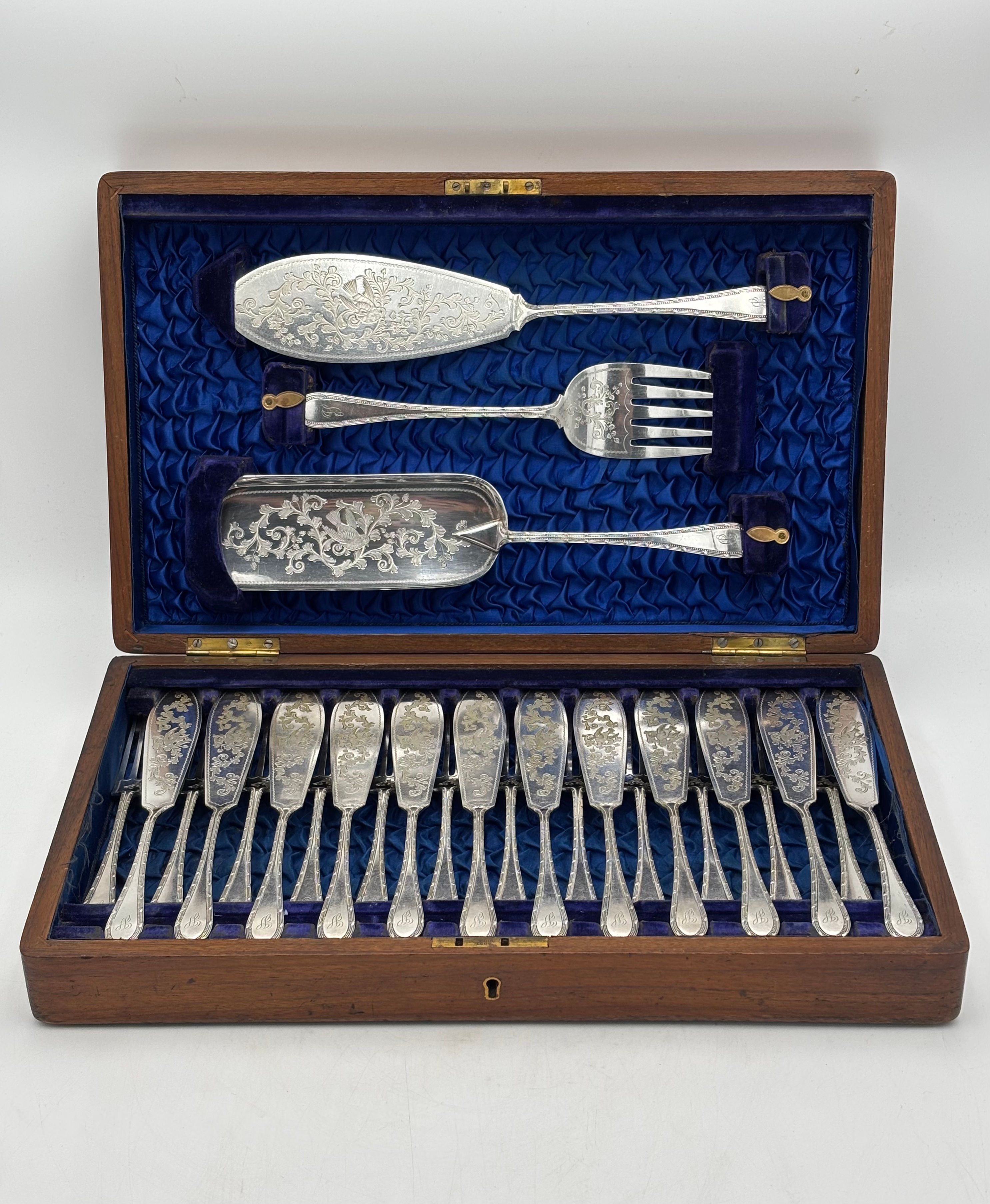 Victorian-era Sheffield Silver Plate 27 Piece fish serving set