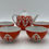 Thumbnail: Vintage USSR Uzbek Fine Porcelain Tea Set. Spay Ware Vibrant Orange Pattern with