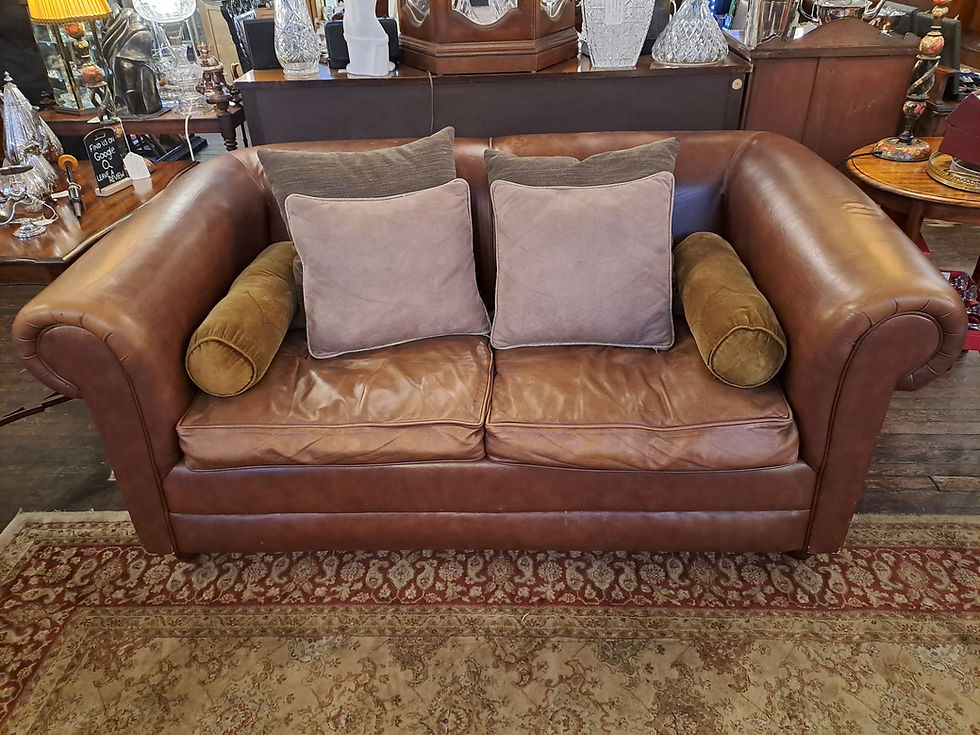 Thumbnail: QueenAnne Wingback Brown Leather Chair Small Mark on Seat Cushion Chesterfield 